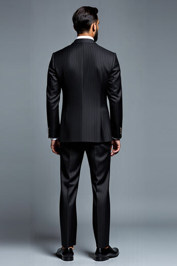 Fato Homem Preto Notched Lapela Stripe 2 Peças